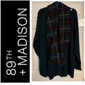 💛 89th & MADISON Forest Green Asymmetric Hem Sweater Matching Plaid Scarf NWT 3X